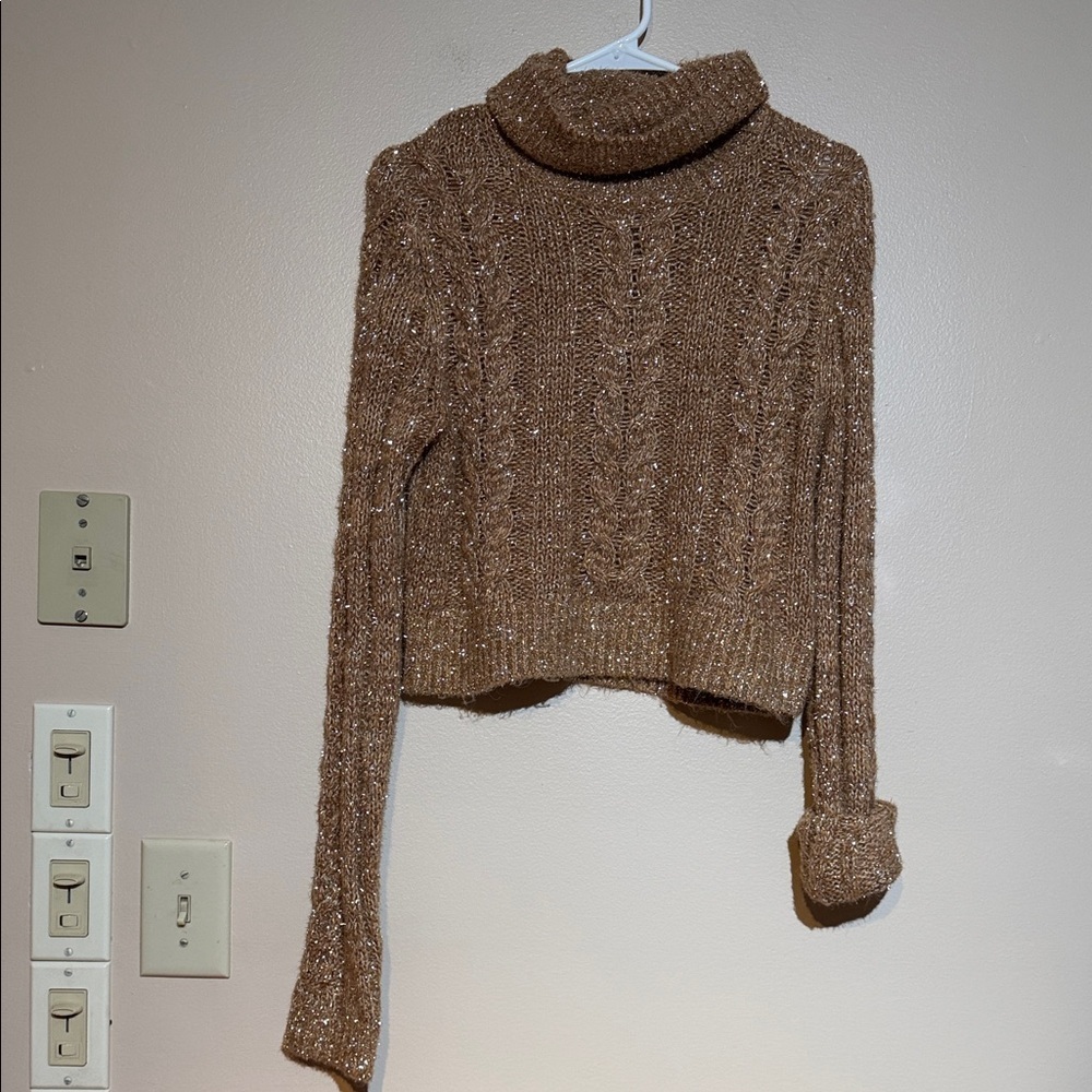 Pilcro Sparkle Cable Knit Cropped Turtleneck Anthropologie